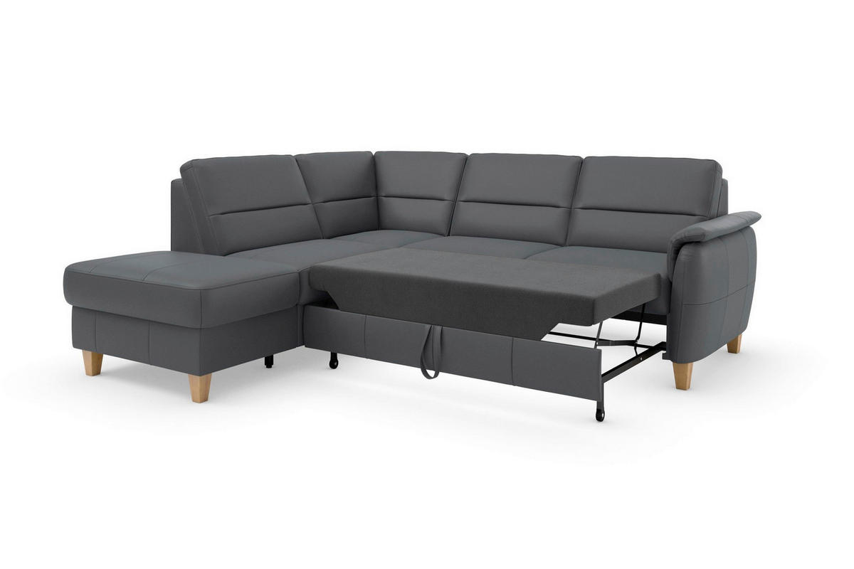 ECKSOFA PALMERA E Schwarz Kombination Echtleder/Stoff Mikrofaser Stauraum  - Eichefarben/Schwarz, Basics, Leder/Holz (212/236cm) - Sit & More