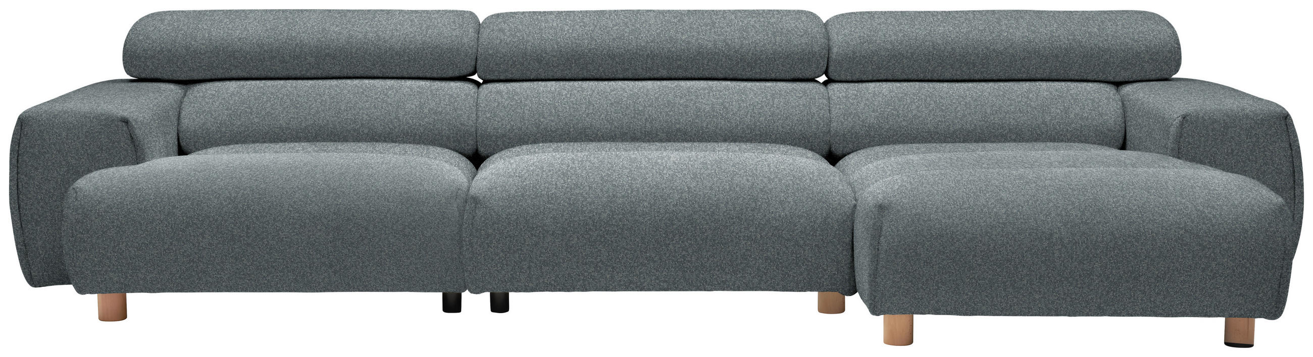 ECKSOFA in Velours Blaugrau  - Buchefarben/Blaugrau, Design, Holz/Textil (329/150cm) - Lomoco