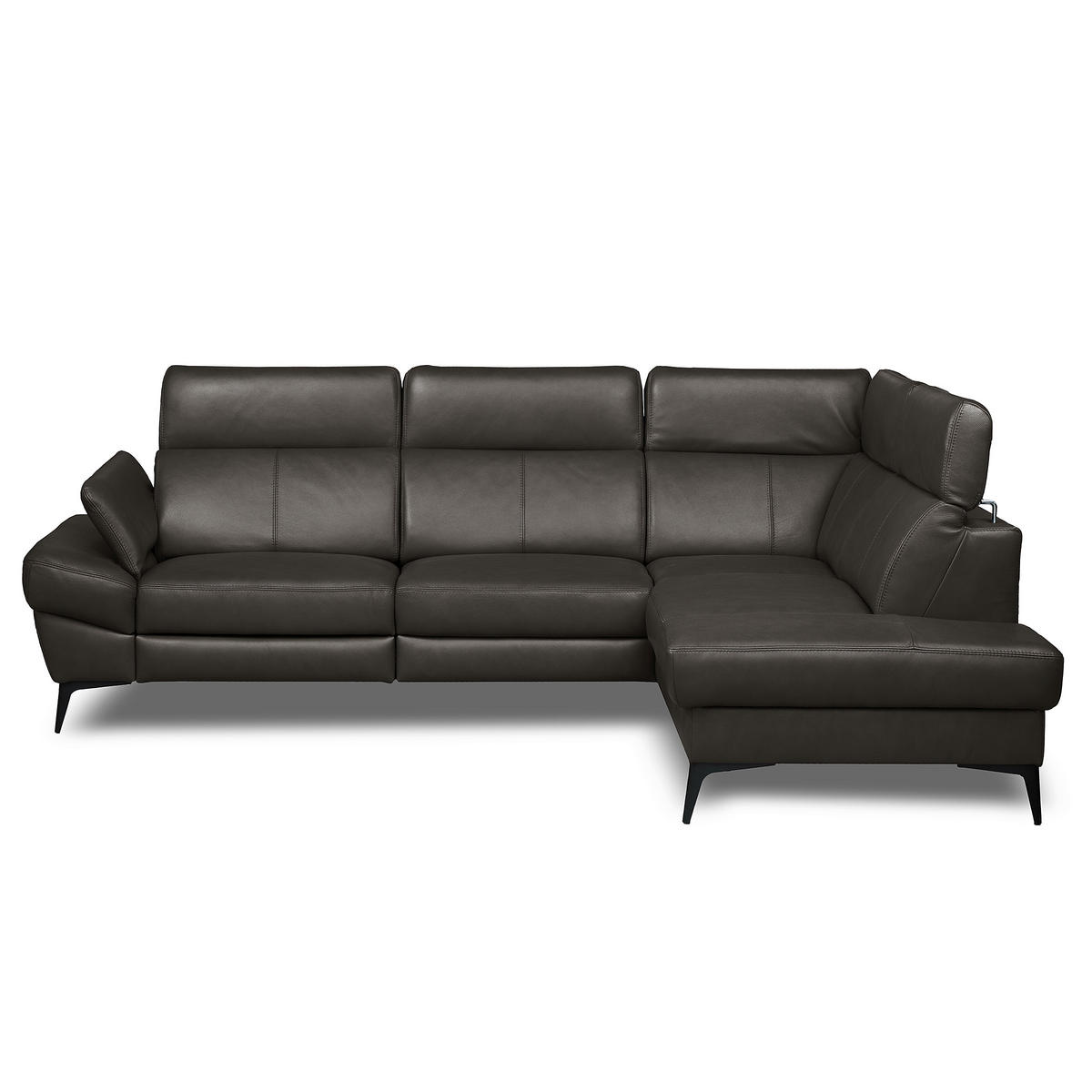 ECKSOFA Lederlook Echtleder Dunkelbraun  - Dunkelbraun/Schwarz, Design, Leder/Textil (264/211cm) - Livetastic