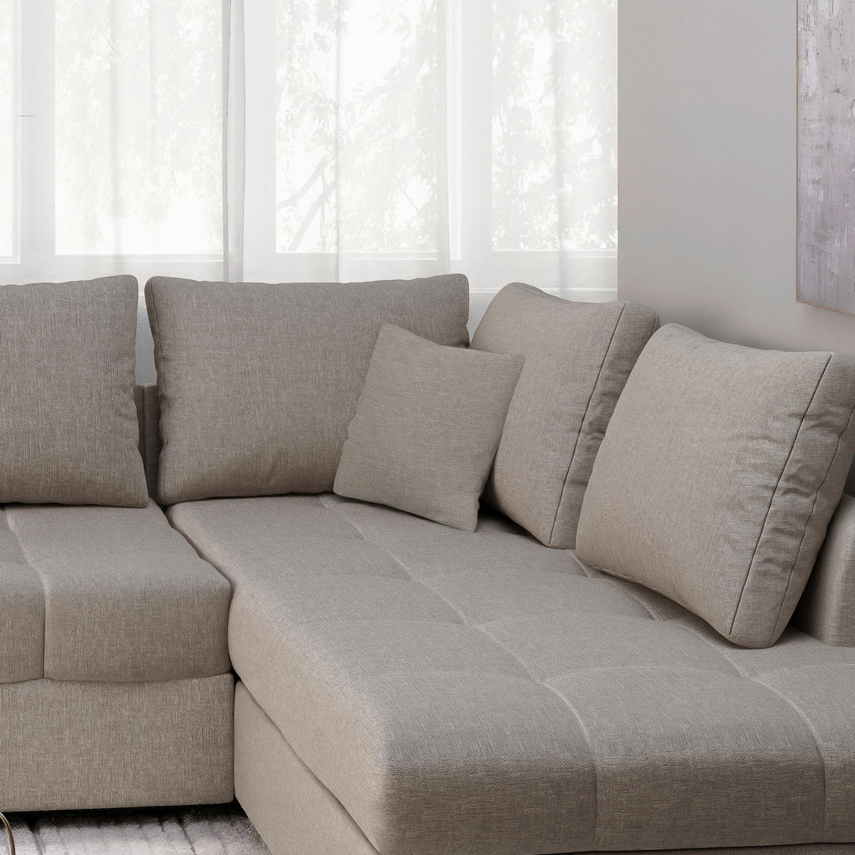 ECKSCHLAFSOFA in Taupe Textil   - Taupe/Schwarz, Modern, Holz/Textil (298cm) - MID.YOU