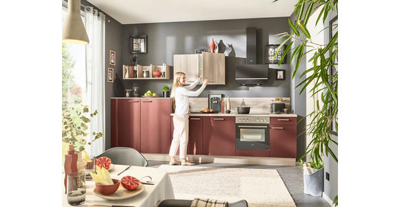 KÜCHENLEERBLOCK 345 cm in Naturfarben, Rot - Edelstahlfarben/Rot, Design, Holzwerkstoff/Metall (345cm) - Xora