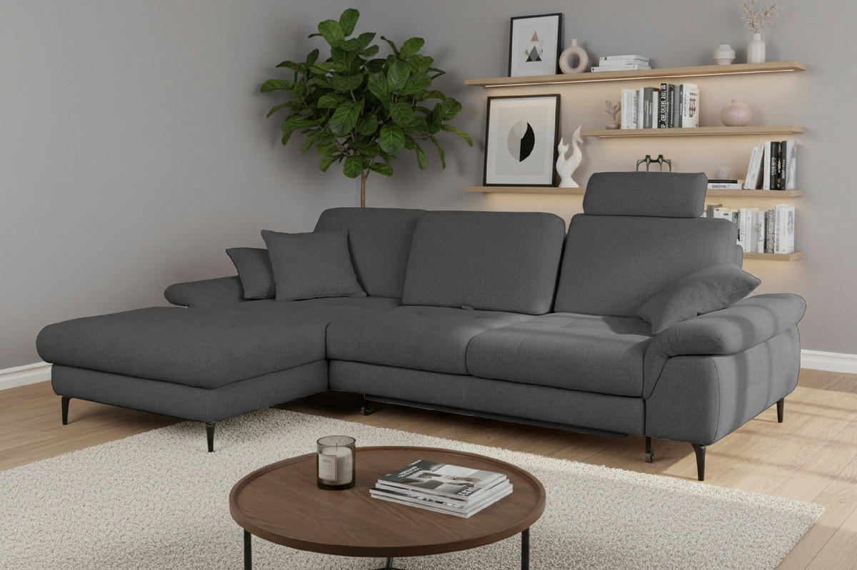 ECKSOFA Chenille Dunkelgrau  - Dunkelgrau/Schwarz, Design, Textil/Metall (191/285cm) - Livetastic