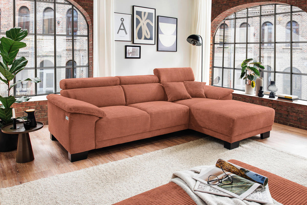 ECKSOFA in Cord Rostfarben  - Rostfarben/Schwarz, Design, Holz/Textil (270/174cm) - Pure Home Lifestyle