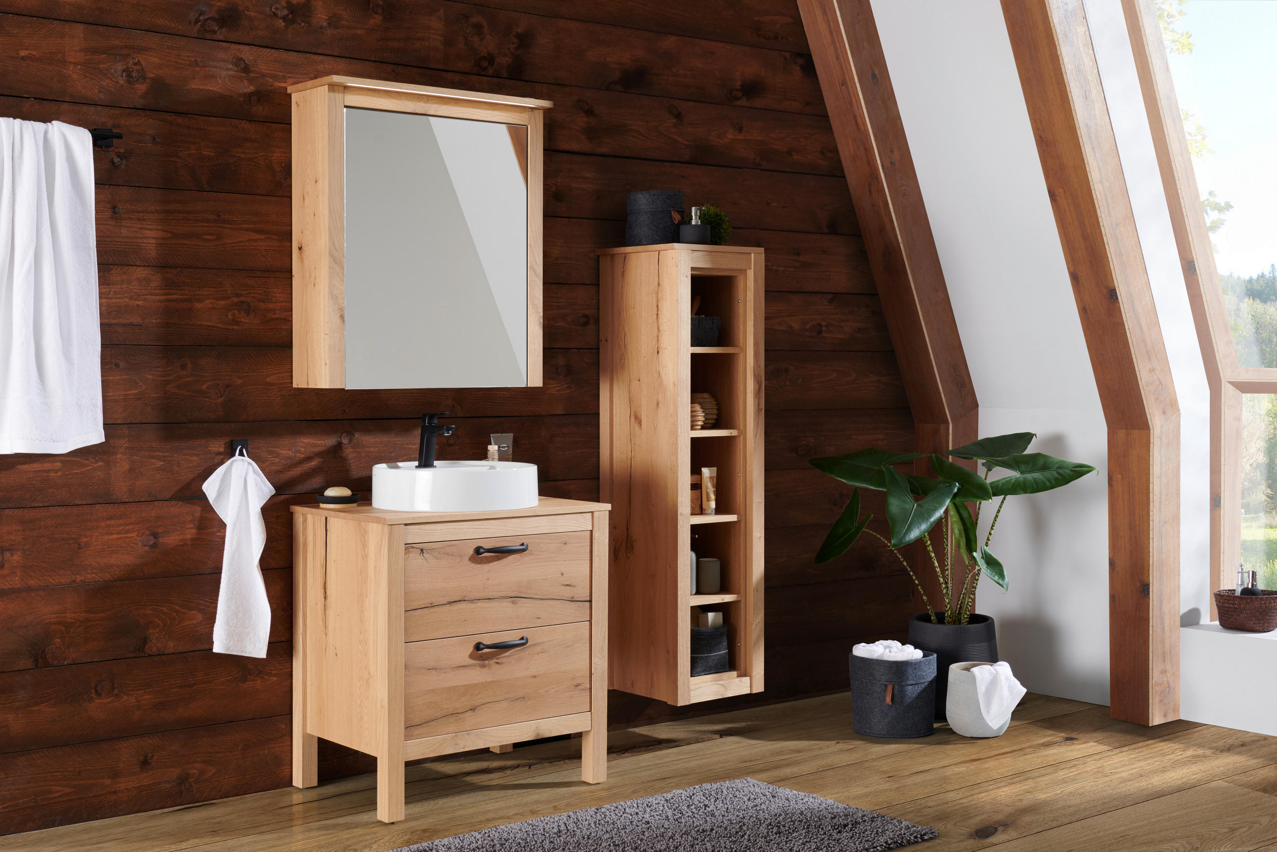BADEZIMMER  in 70 cm  - Eichefarben/Weiß, MODERN, Glas/Holz (70cm) - Landscape