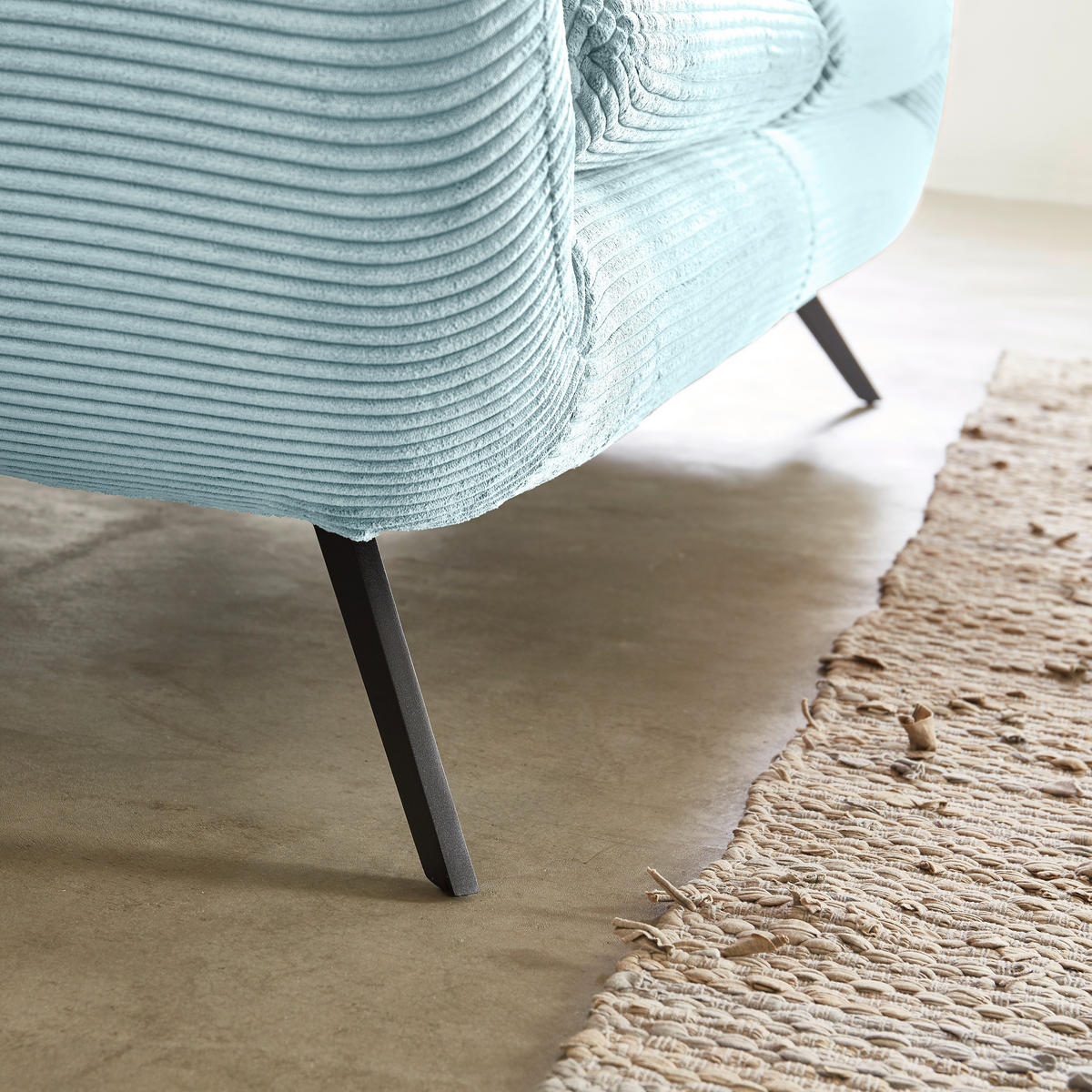 CHESTERFIELD-SOFA Cord Hellblau  - Schwarz/Hellblau, MODERN, Textil/Metall (160/94/95cm) - Pure Home Lifestyle
