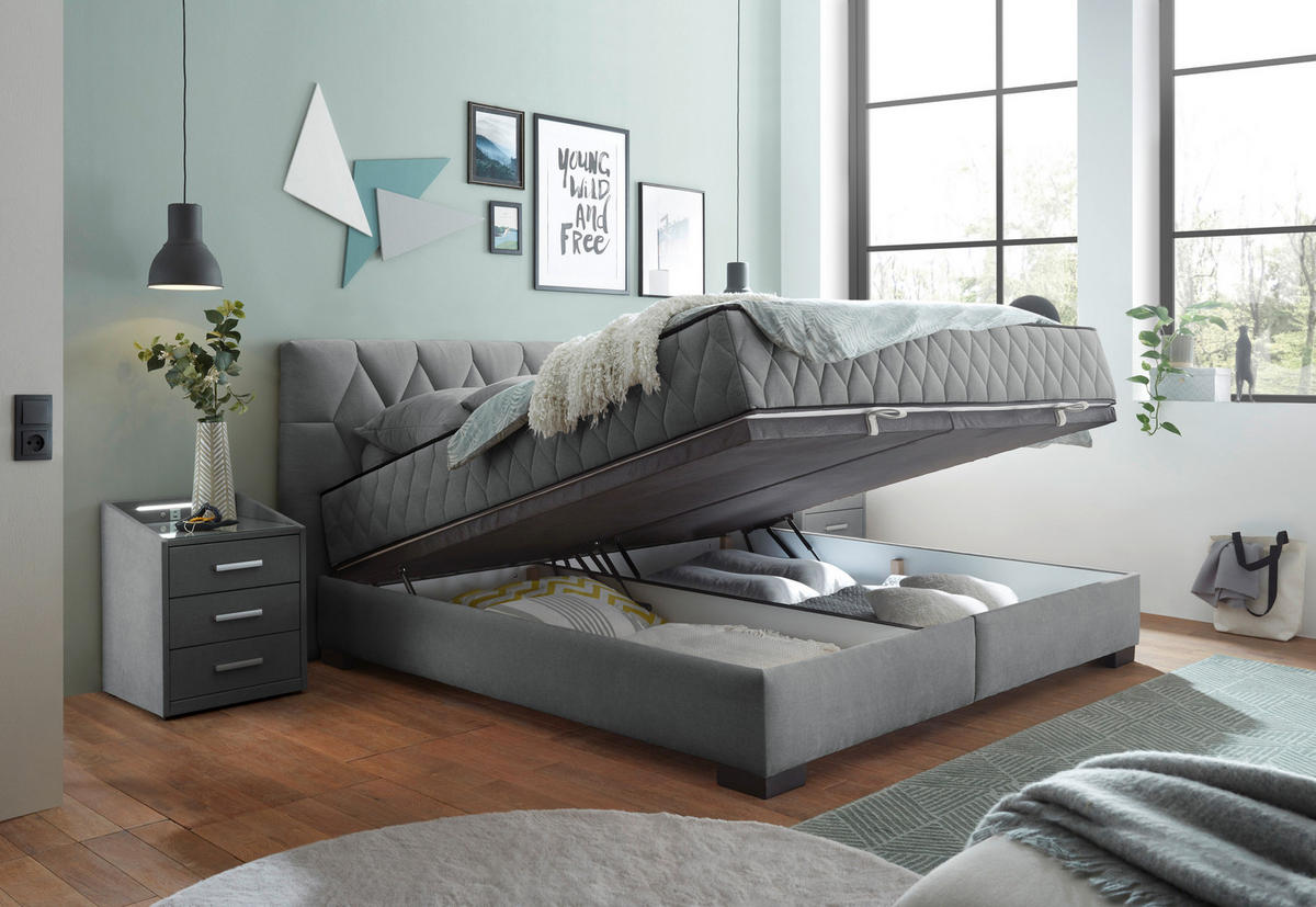 BOXBETT 180/200 cm  in Anthrazit  - Anthrazit/Schwarz, Modern, Holzwerkstoff/Kunststoff (180/200cm) - MID.YOU