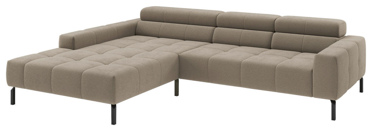 ECKSOFA Sandfarben Feincord Rücken echt, Kopfteilverstellung, Sitztiefenverstellung  - Sandfarben/Schwarz, KONVENTIONELL, Textil/Metall (226/293cm) - Hom`in