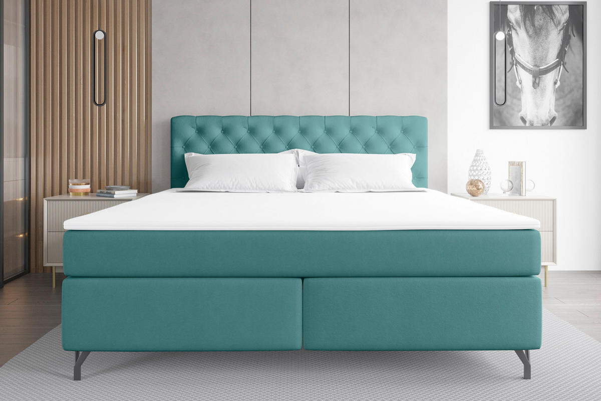 BOXSPRINGBETT 180/200 cm  in Türkis  - Türkis/Schwarz, Konventionell, Textil/Metall (180/200cm) - Carryhome