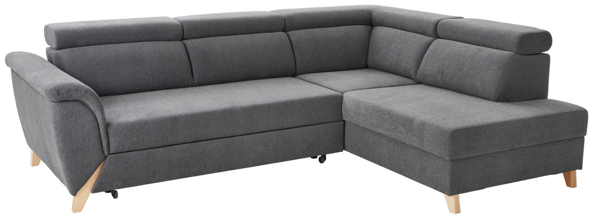 ECKSOFA Dunkelgrau Webstoff  - Dunkelgrau/Naturfarben, KONVENTIONELL, Holz/Textil (265/200cm) - Stylife