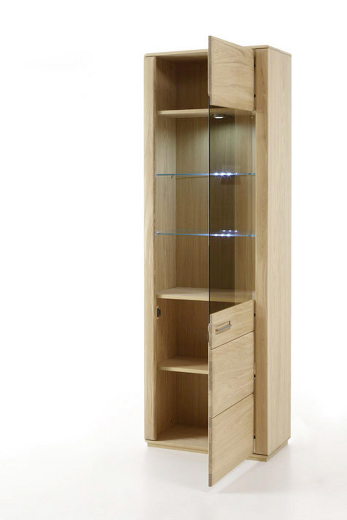 VITRINSKÅP i faner, delar i massivt trä ek ekfärgad  - silver/ekfärgad, Design, metall/trämaterial (69/209/38cm) - Livetastic