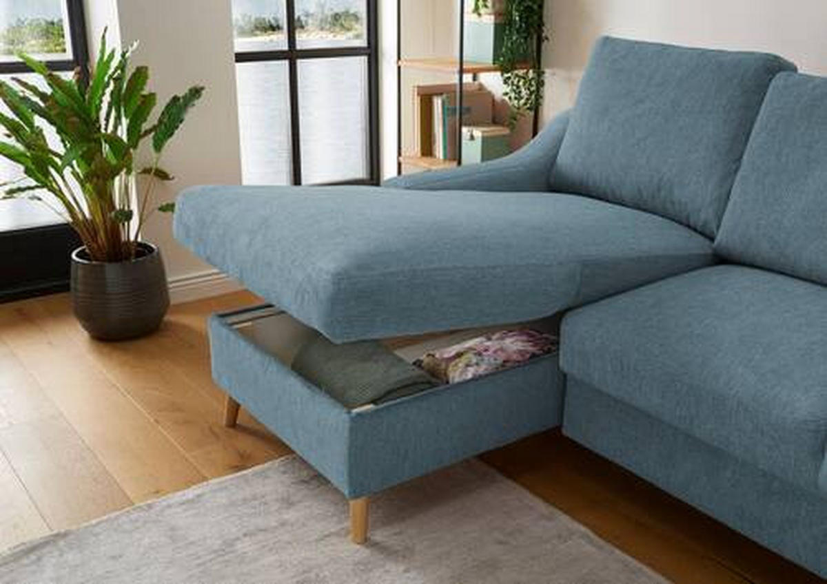 ECKSOFA in Mikrofaser Blau  - Blau/Schwarz, Design, Holz/Textil (150/228cm) - MID.YOU