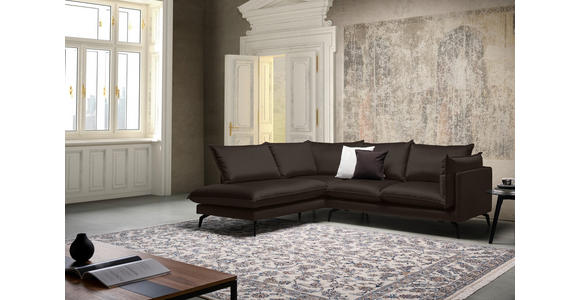 ECKSOFA in Samt Dunkelbraun  - Dunkelbraun/Schwarz, Design, Textil/Metall (200/241cm) - Carryhome