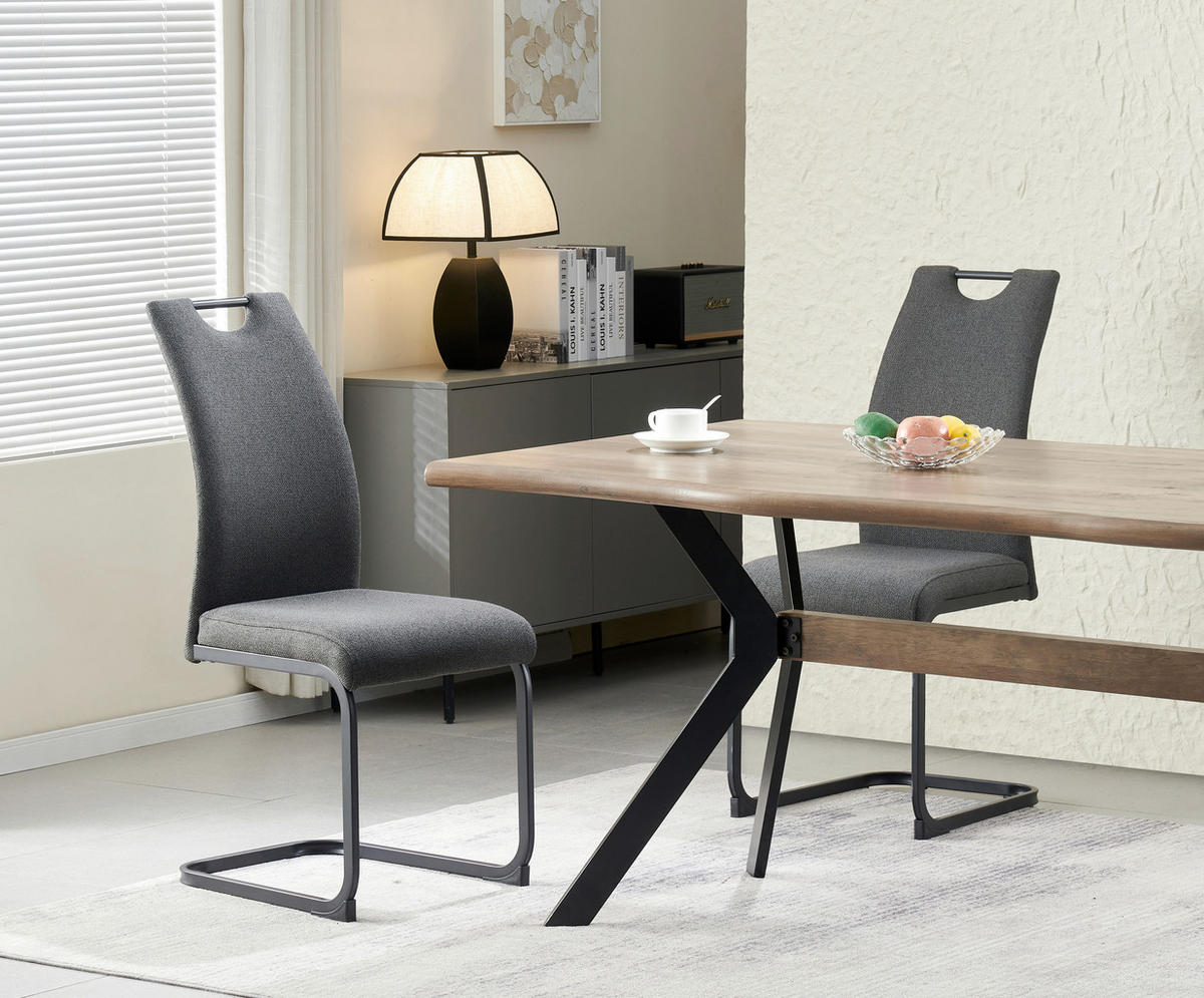 SCHWINGSTUHL-SET 2 Stück  in Webstoff  - Anthrazit/Schwarz, MODERN, Textil/Metall (43/98/59cm) - MID.YOU