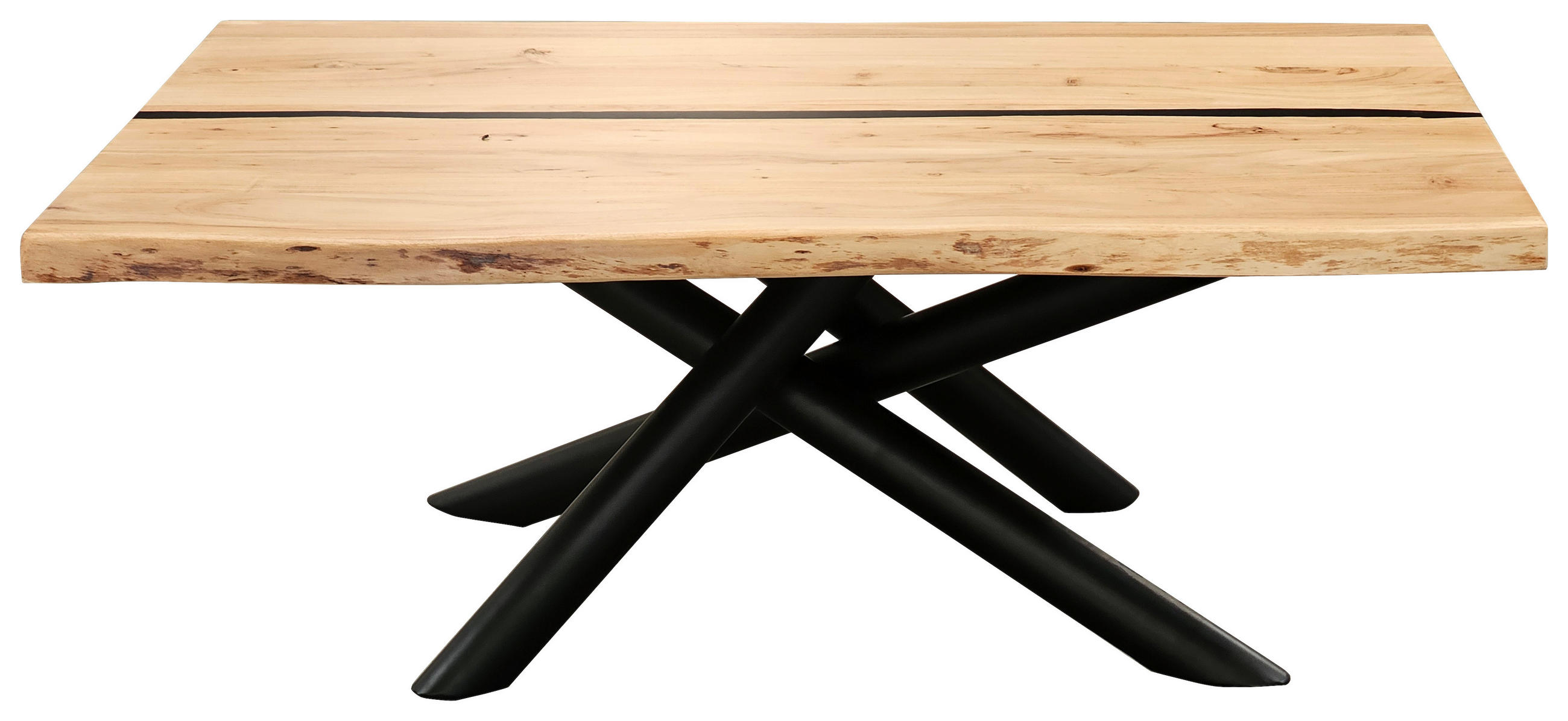 COUCHTISCH Akazie vollmassiv 115/70/45 cm rechteckig Schwarz, Akaziefarben  - Schwarz/Akaziefarben, LIFESTYLE, Holz/Metall (115/70/45cm) - Landscape