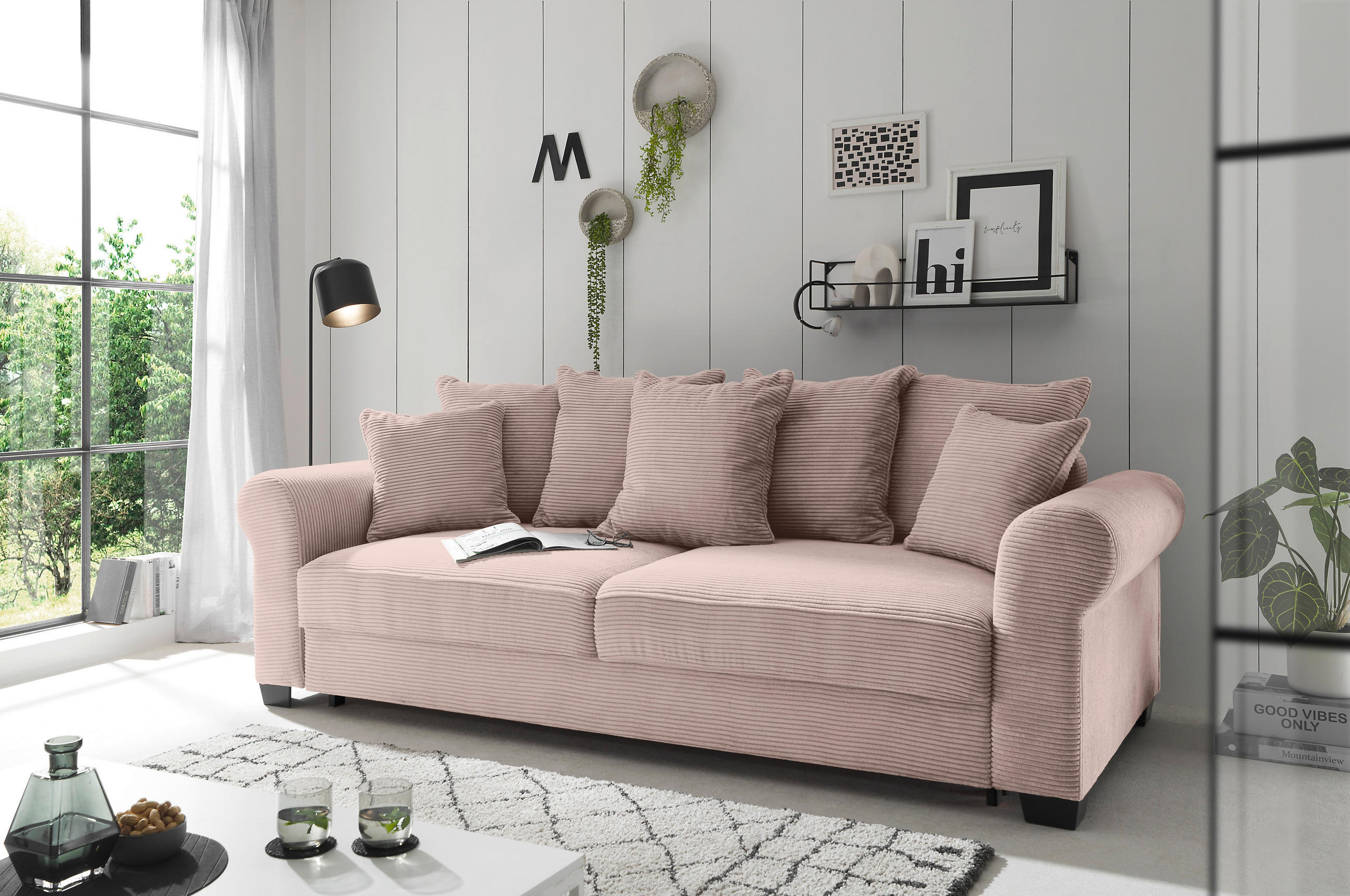 KANAPÉÁGY textil rózsaszín  - fekete/rózsaszín, Konventionell, műanyag/textil (250/95/125cm) - MID.YOU