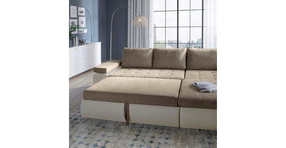 ECKSOFA in Flachgewebe Weiß, Beige  - Beige/Weiß, Design, Kunststoff/Textil (271/175cm) - Xora