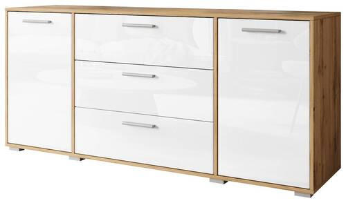 MID.YOU ŠIROKÁ KOMODA, dub wotan, biela s vysokým leskom, 150/68/40 cm