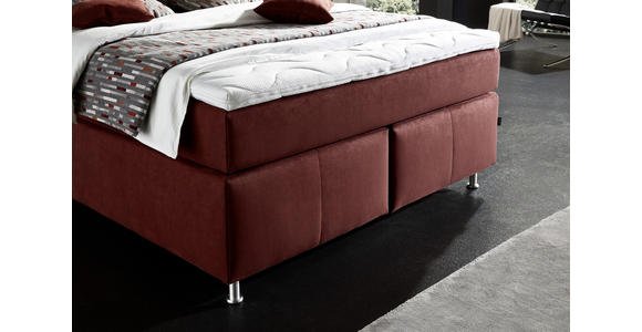 BOXSPRINGBETT 140/200 cm  in Rotbraun  - Rotbraun/Alufarben, KONVENTIONELL, Textil/Metall (140/200cm) - Dieter Knoll