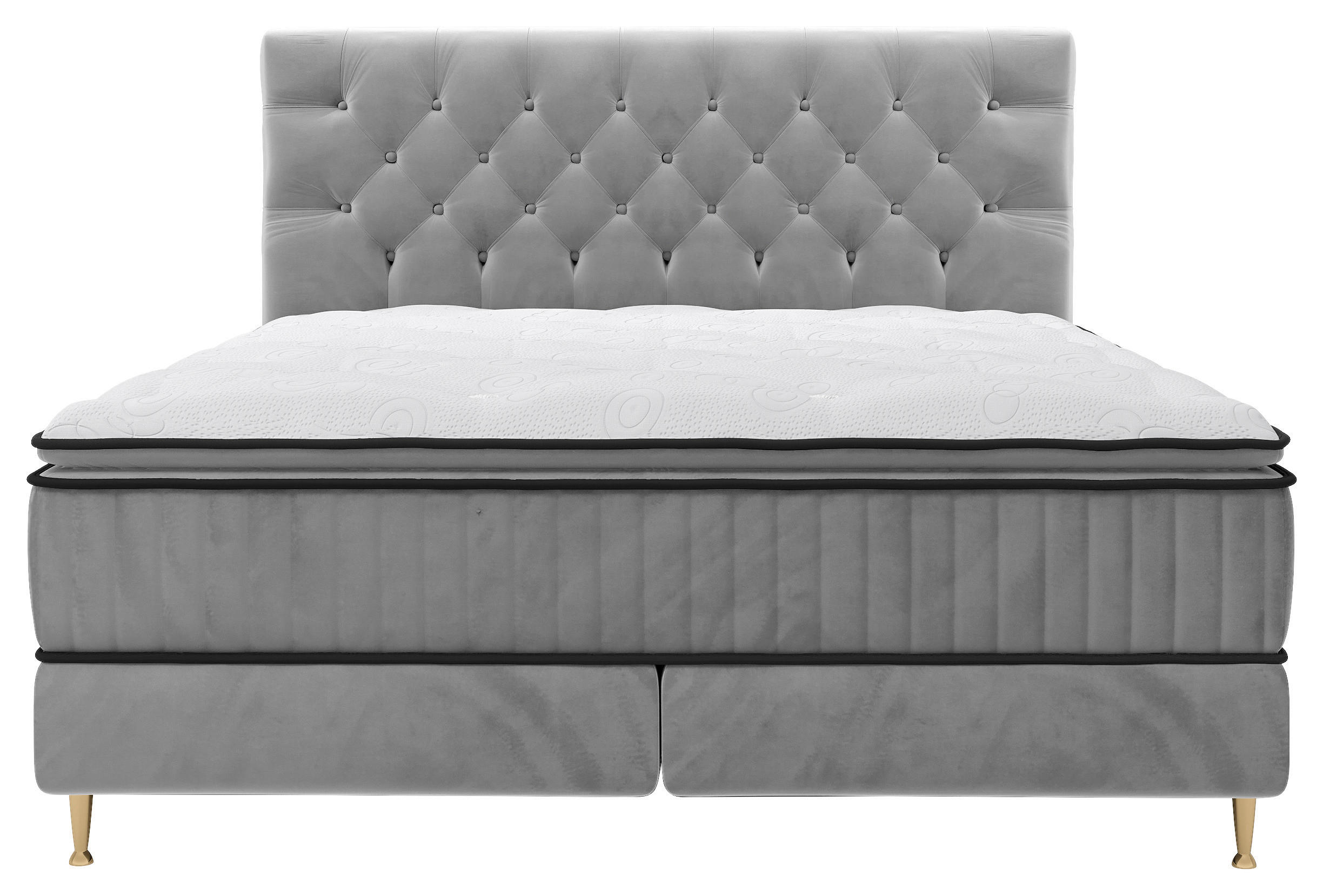 BOXSPRINGBETT 180/200 cm  in Hellgrau  - Goldfarben/Hellgrau, Design, Textil/Metall (180/200cm) - Boxxx