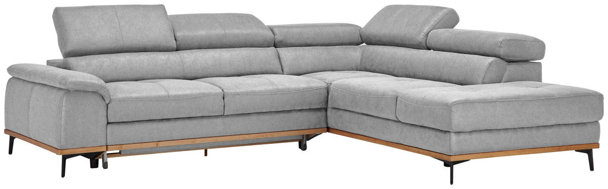 ECKSOFA Hellgrau Webstoff  - Hellgrau/Schwarz, Natur, Holz/Textil (282/226cm) - Novel