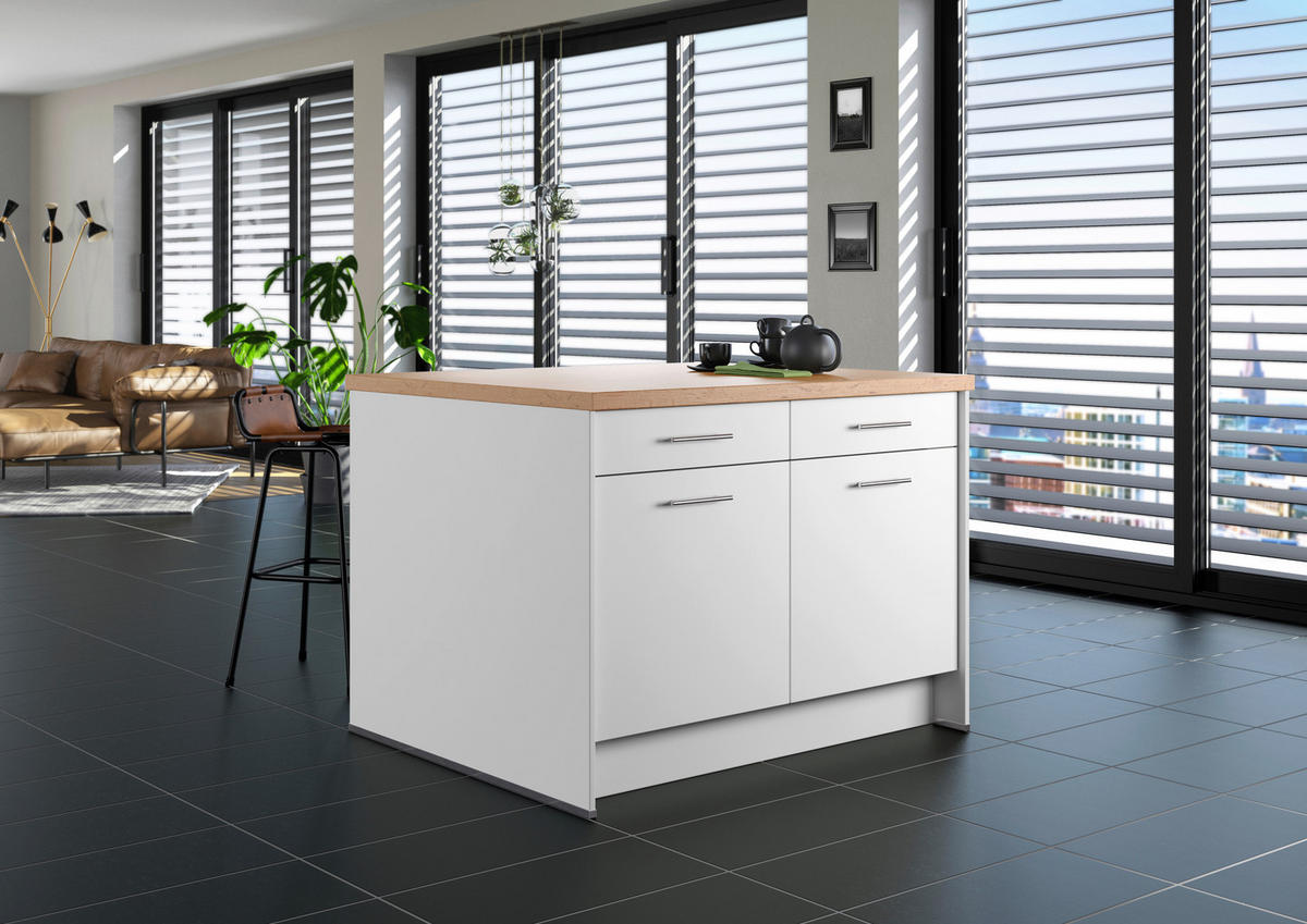 KÜCHENINSEL 123,4/91,8/96,6 cm  in Weiß, Eichefarben  - Edelstahlfarben/Eichefarben, Basics, Holzwerkstoff/Metall (123,4/91,8/96,6cm) - Impuls