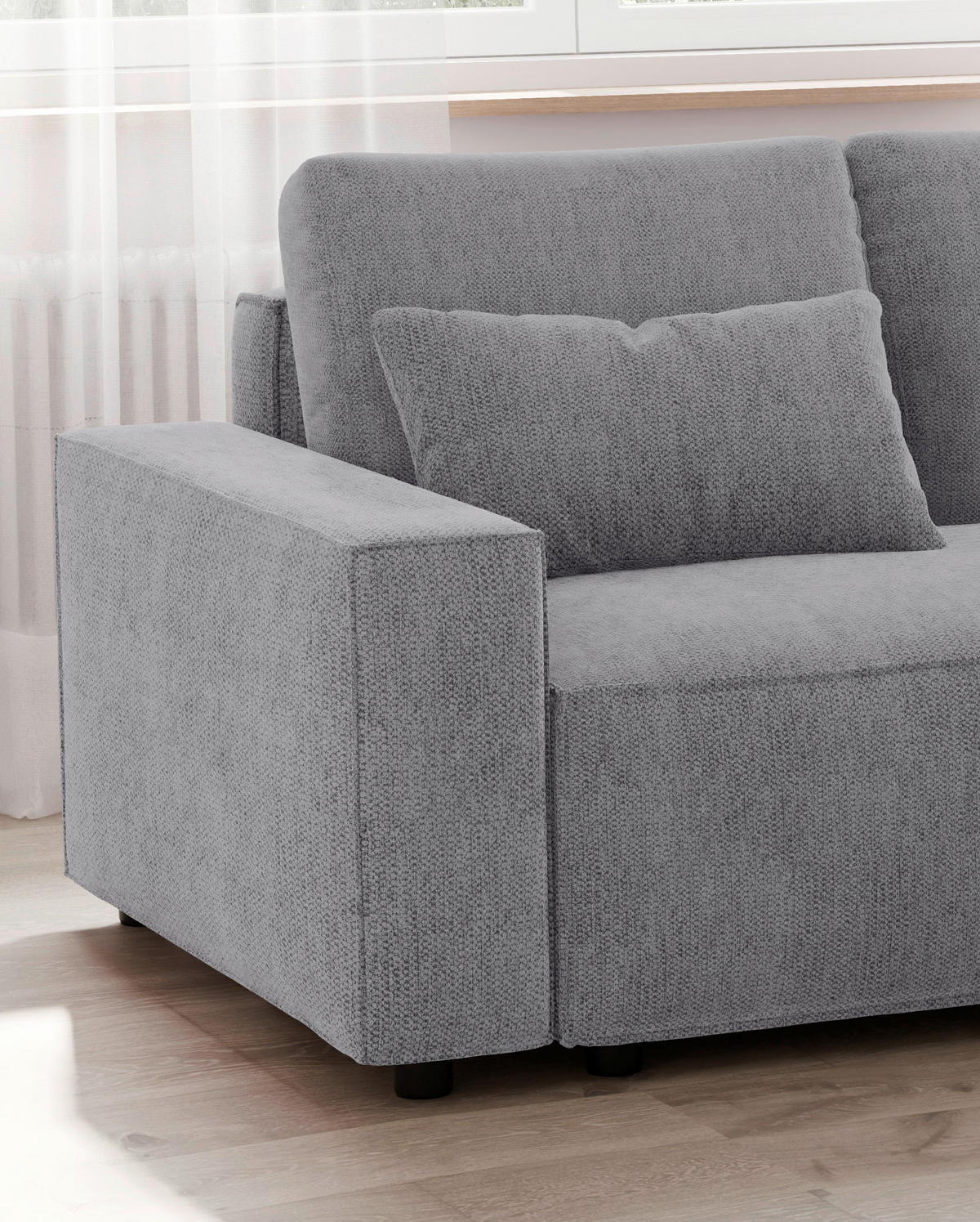 ECKSCHLAFSOFA  mit seitenverkehrt erhältlich, Rücken echt Chenille Graubraun  - Graubraun/Schwarz, MODERN, Kunststoff/Textil (247/154cm) - Livetastic