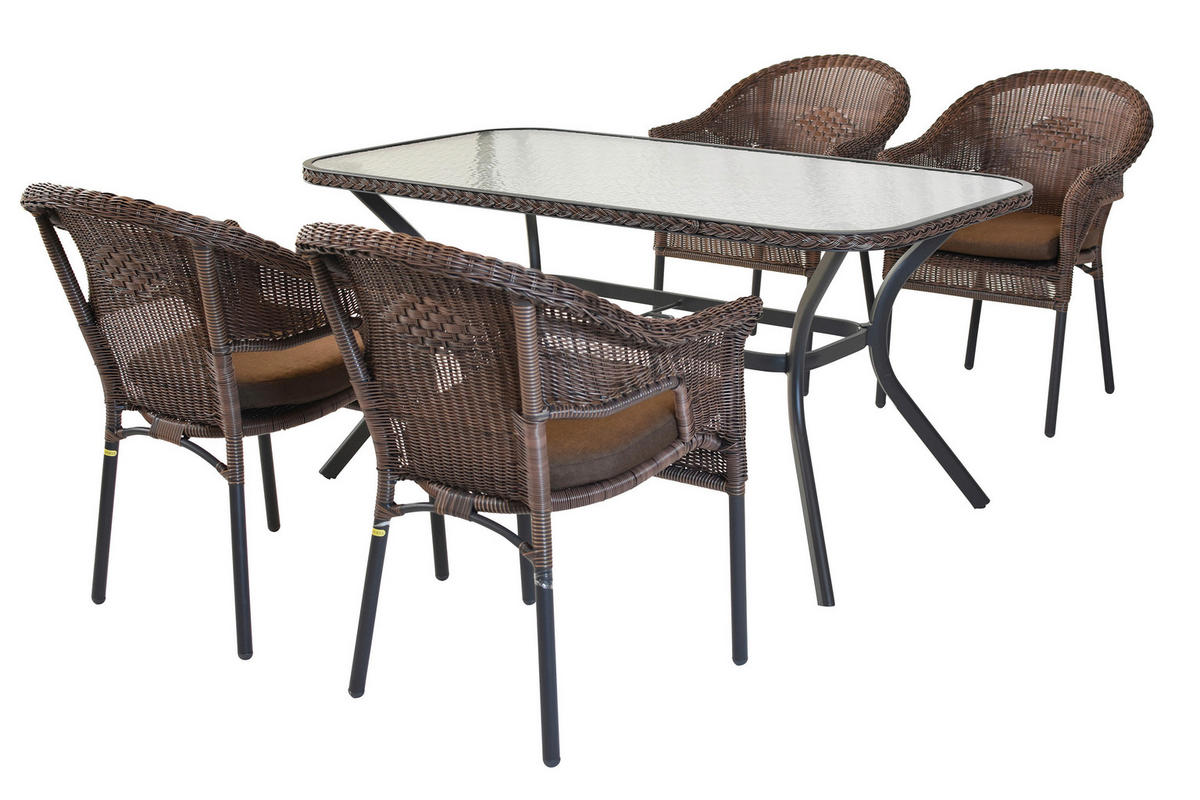 GARTENTISCHGRUPPE  - Dunkelbraun/Graphitfarben, KONVENTIONELL, Glas/Kunststoff - Gardenson