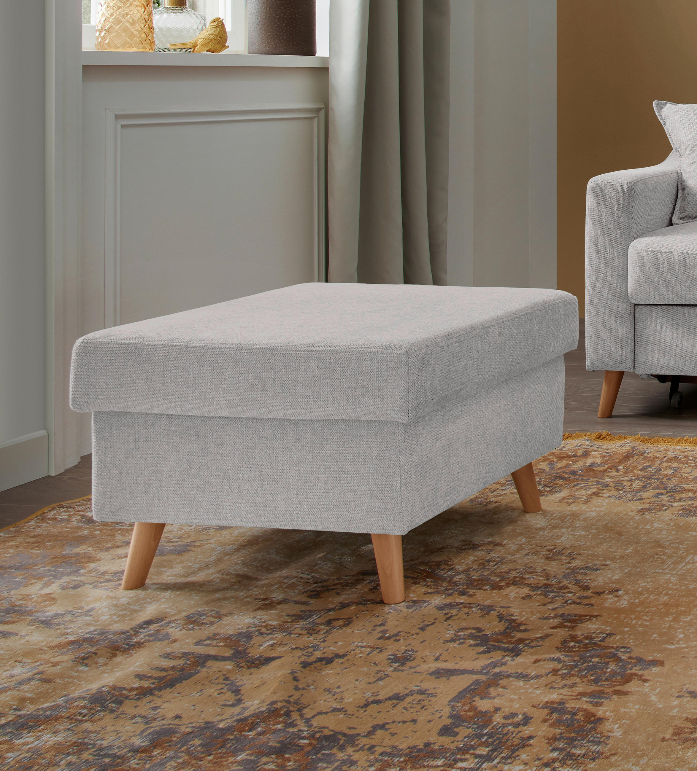 HOCKER in Textil Grau  - Naturfarben/Grau, Design, Holz/Textil (61/43/61cm) - P & B