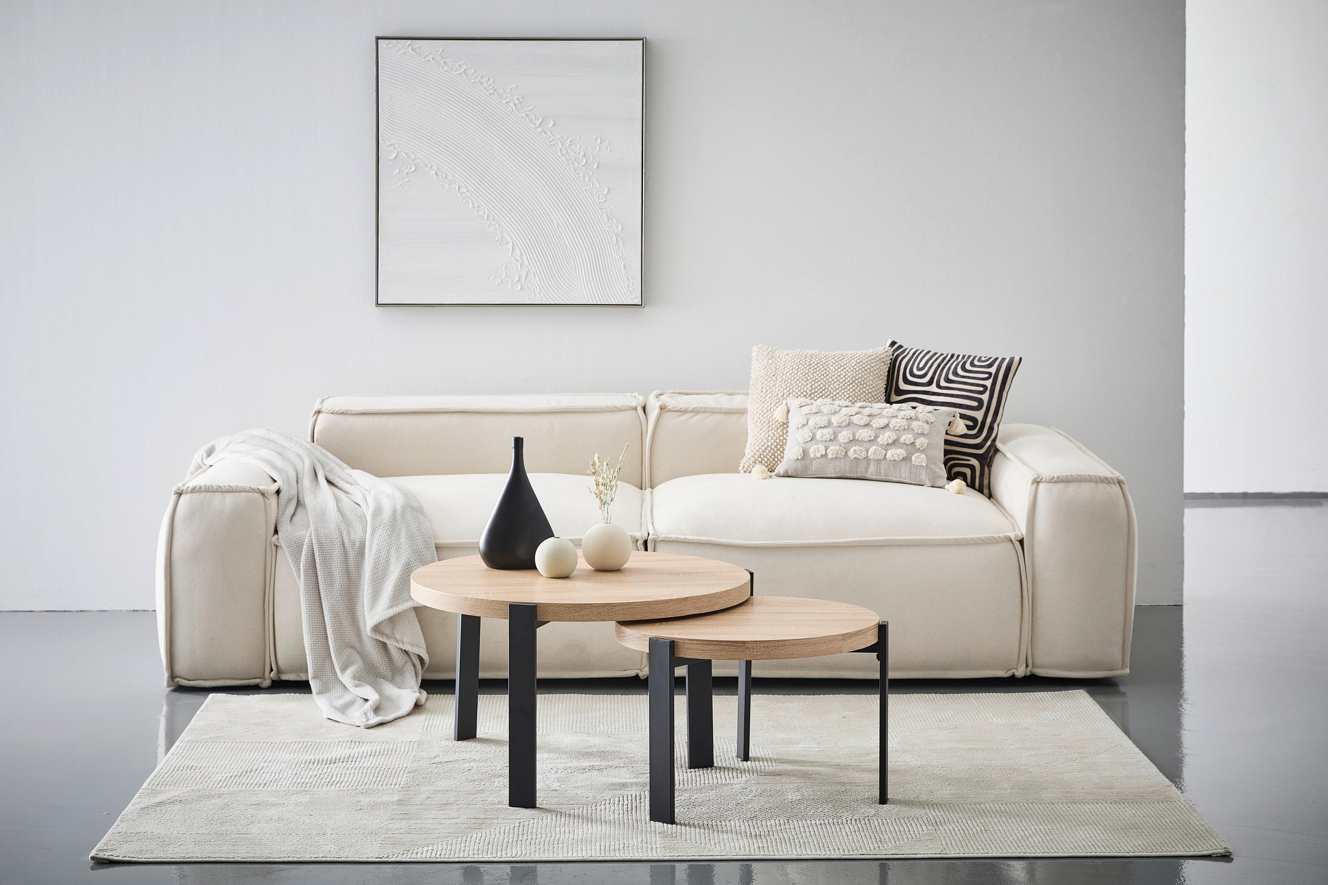 SADA KONFERENČNÍCH STOLKŮ, černá, barvy dubu, kov, kompozitní dřevo, 60-80/60-80/40-45 cm - černá/barvy dubu, Design, kov/kompozitní dřevo (60-80/60-80/40-45cm) - MID.YOU