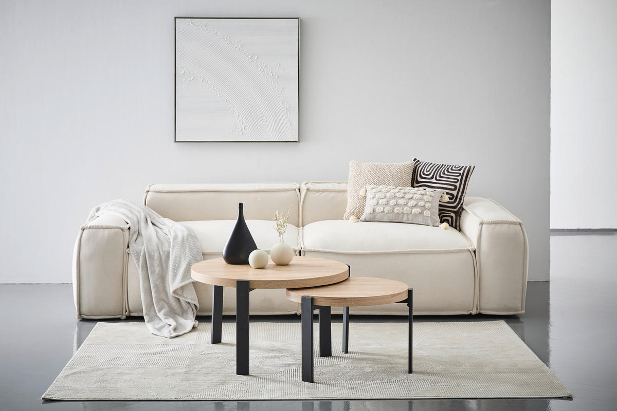 COUCHTISCHSET in Metall, Holzwerkstoff 60-80/60-80/40-45 cm  - Eichefarben/Schwarz, Design, Holzwerkstoff/Metall (60-80/60-80/40-45cm) - MID.YOU