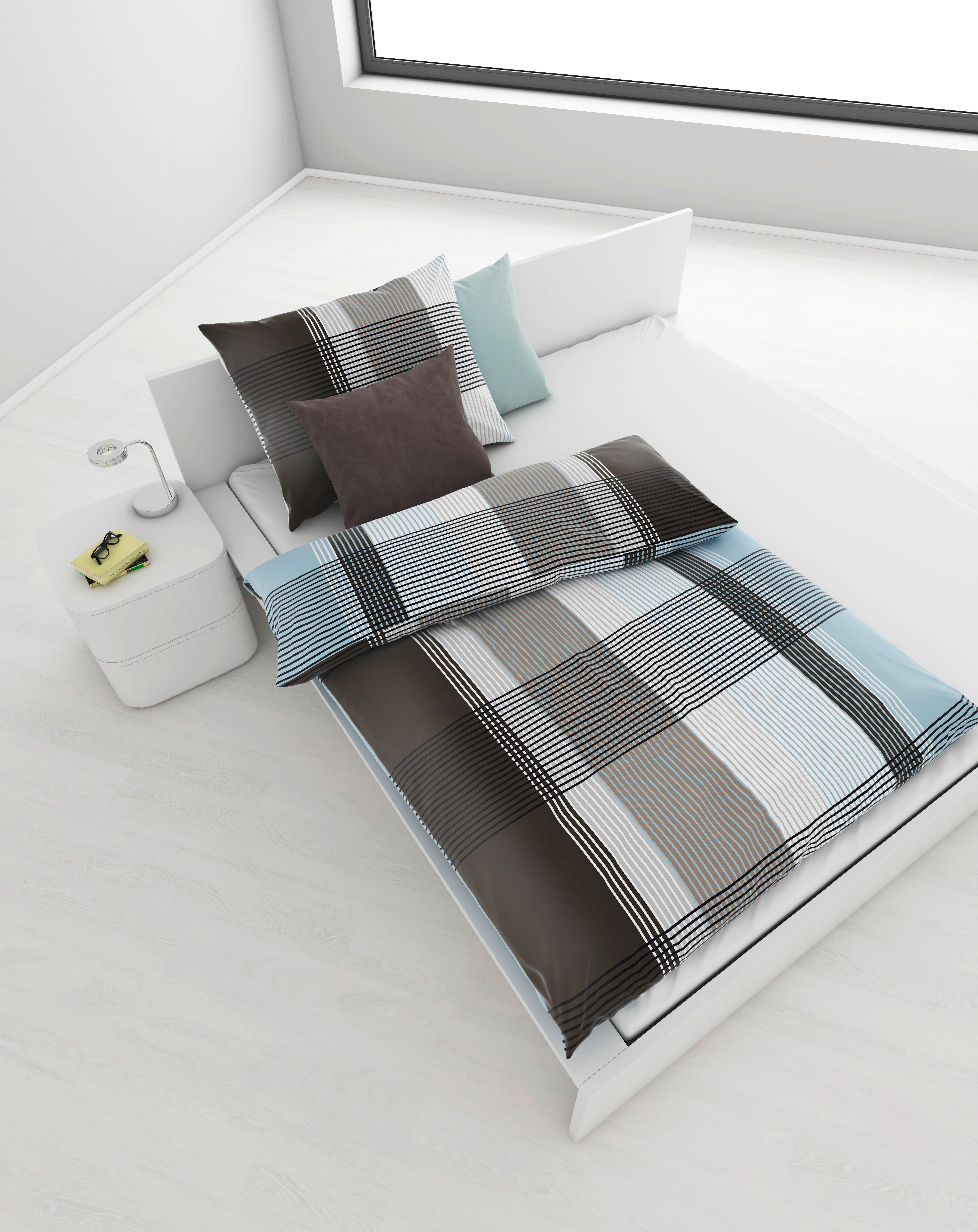 POSTELJINA CHECKERS 140/200 cm saten plava, siva  - siva/plava, Konvencionalno, tekstil (140/200cm) - Boxxx