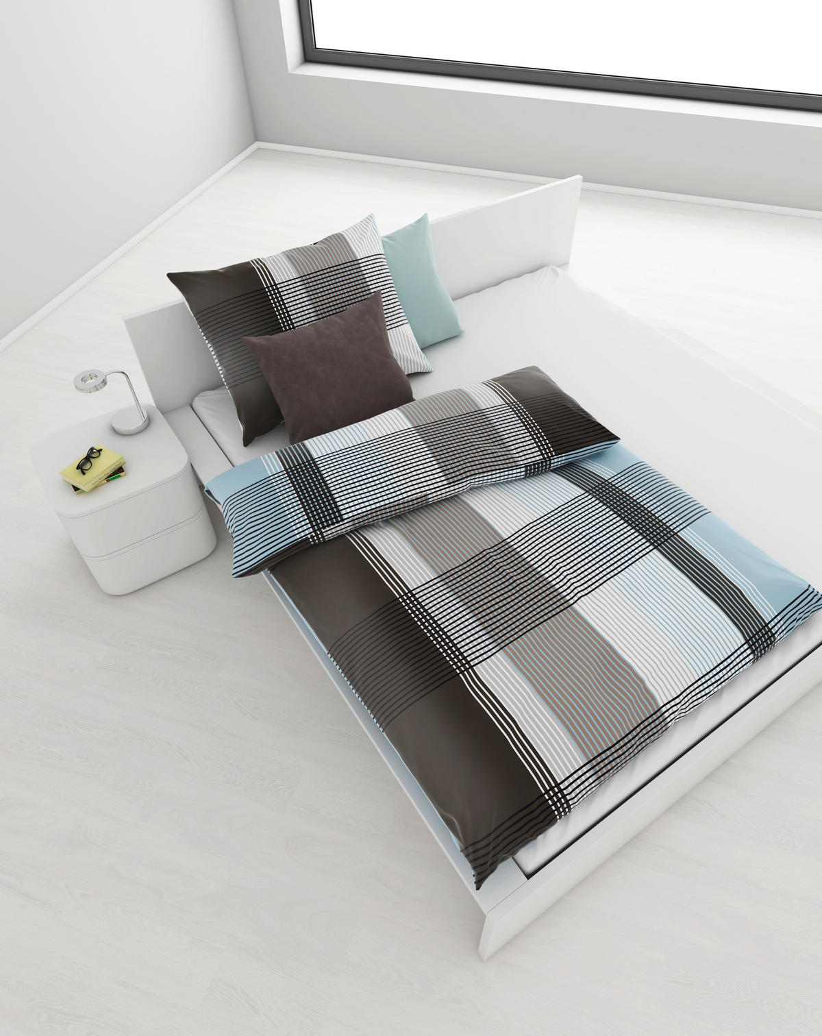POSTELJINA CHECKERS 140/200 cm saten plava, siva  - siva/plava, Konvencionalno, tekstil (140/200cm) - Boxxx