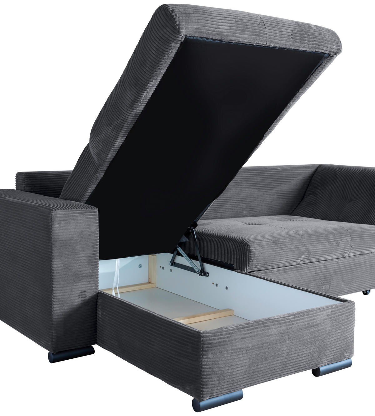 ECKSOFA Dunkelgrau Cord  - Dunkelgrau/Schwarz, KONVENTIONELL, Textil/Metall (168/258cm) - Carryhome
