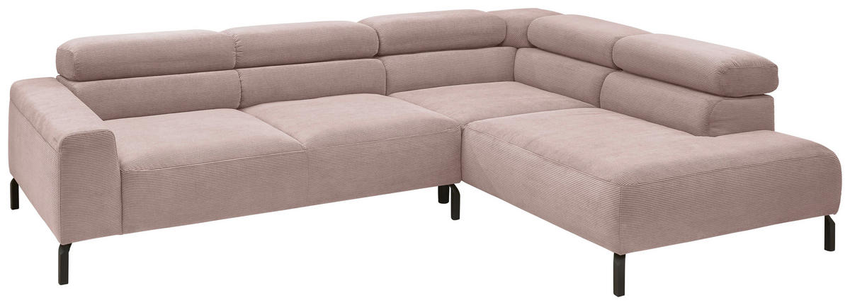 ECKSOFA in Feincord Altrosa  - Schwarz/Altrosa, Design, Textil/Metall (273/219cm) - Pure Home Comfort