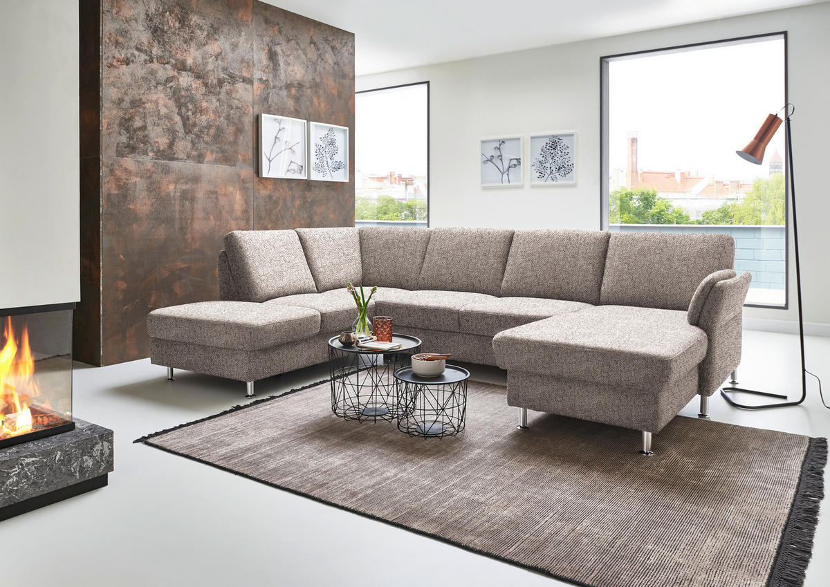 SOFFA i flatväv ljusbrun  - kromfärg/ljusbrun, Klassisk, metall/textil (200/305/168cm) - Beldomo System