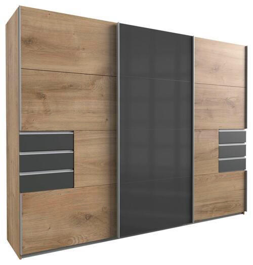 SCHIEBETÜRENSCHRANK 270/210/64 cm 3-türig Graphitfarben, Eichefarben  - Eichefarben/Graphitfarben, Basics, Glas/Holzwerkstoff (270/210/64cm) - MID.YOU
