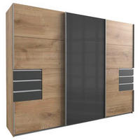  SCHIEBETÜRENSCHRANK 270/208/64 cm 3-türig  - Eichefarben/Alufarben, Basics, Glas/Holzwerkstoff (270/208/64cm) - MID.YOU