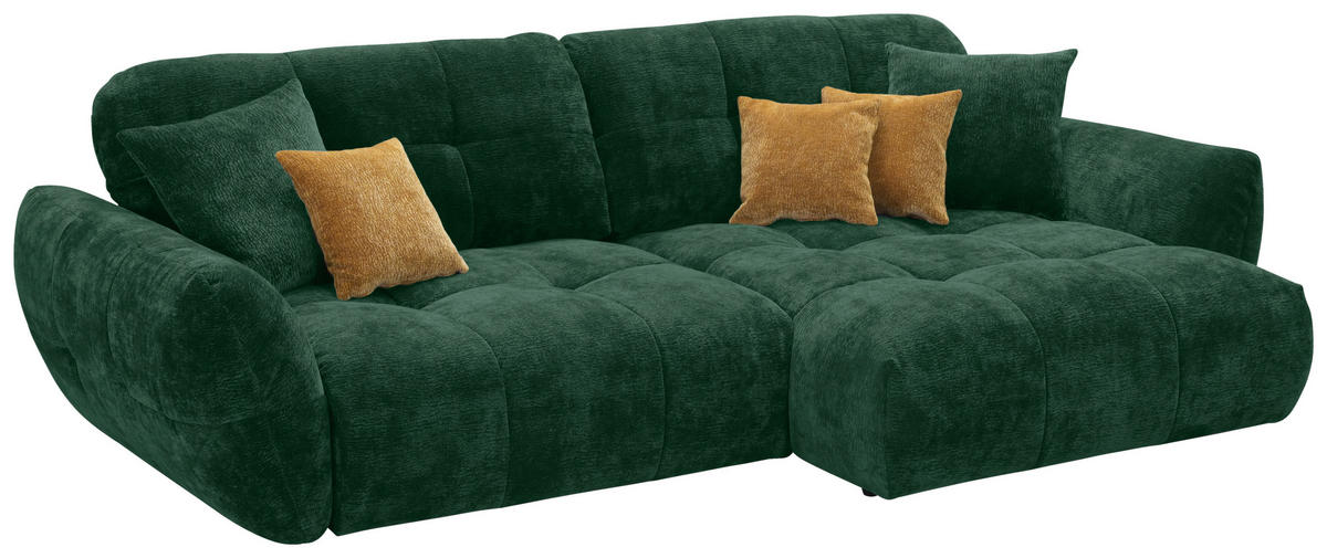 ECKSOFA NIVO Dunkelgrün Chenille Rücken echt  - Dunkelgrün/Schwarz, MODERN, Kunststoff/Textil (312/175cm) - Livetastic
