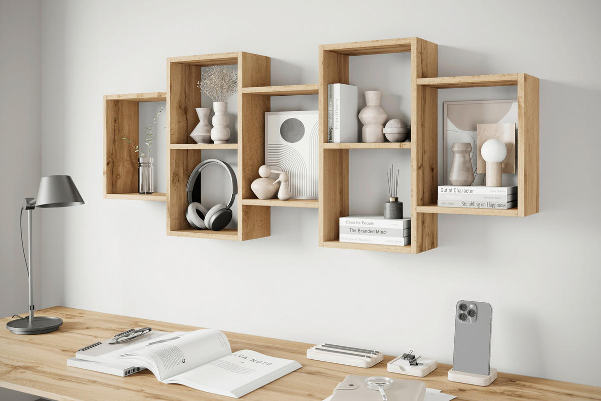 Wandregal Trio 160,8/65/18 cm hrast wotan  - hrast wotan, Basics, leseni material (160,8/65/18cm)