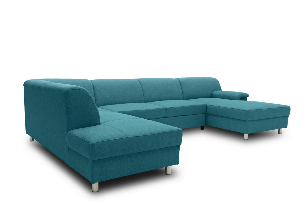 WOHNLANDSCHAFT Petrol Webstoff  - Chromfarben/Petrol, KONVENTIONELL, Textil/Metall (194/308/150cm) - MID.YOU