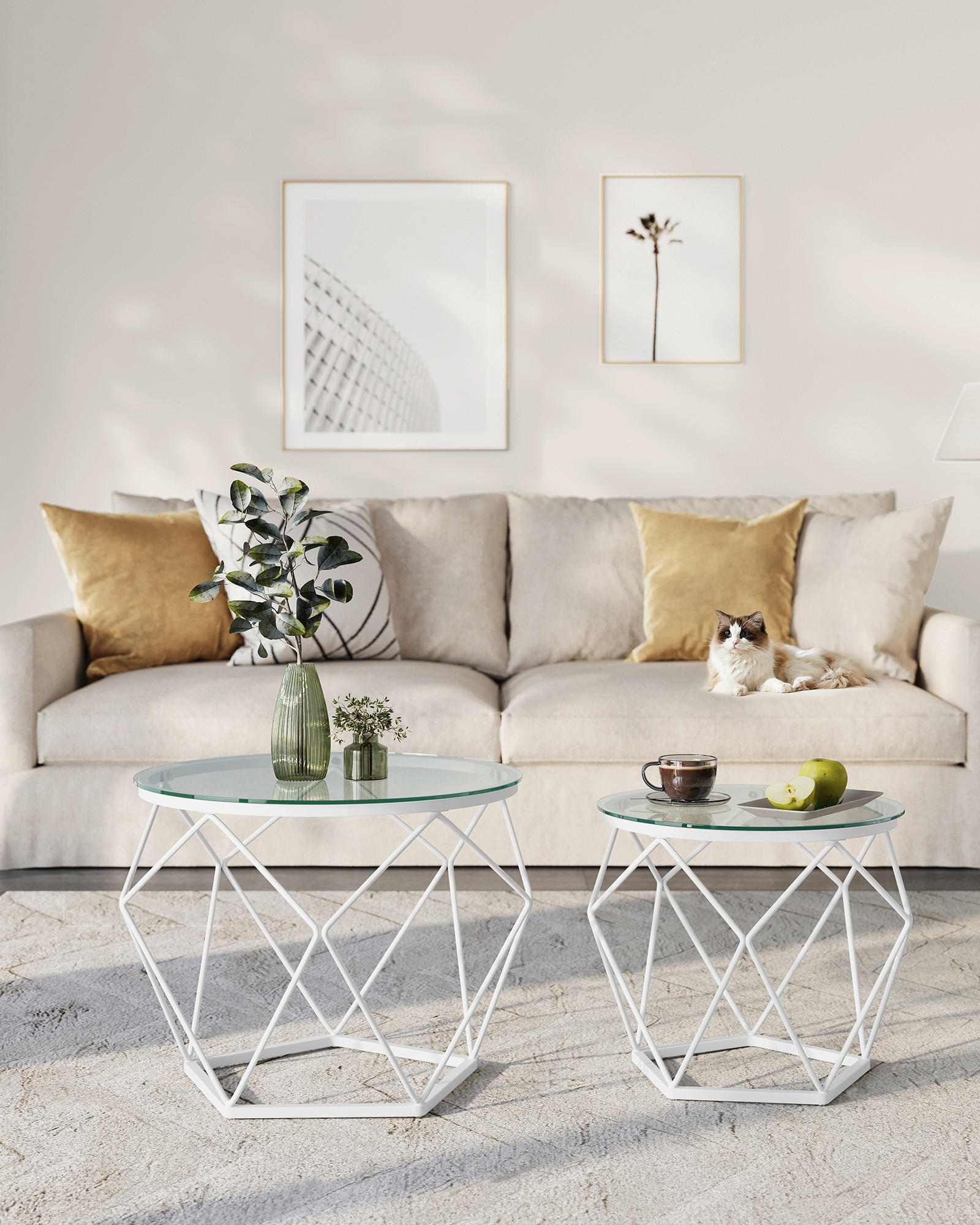 COUCHTISCHSET in Metall, Glas  - Weiß, Trend, Glas/Metall (48,2/39,2/48,2cm) - MID.YOU