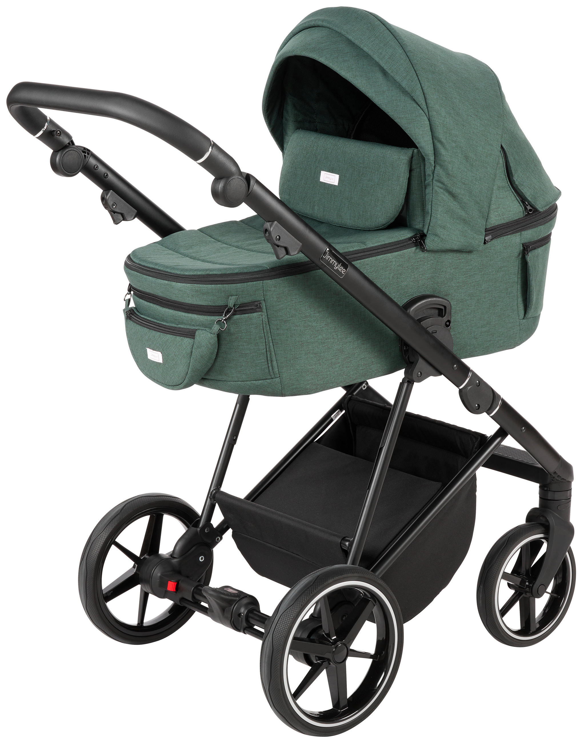 KINDERWAGENSET    - Waldgrün/Schwarz, Basics, Textil/Metall (57,5/116/101cm) - Jimmylee