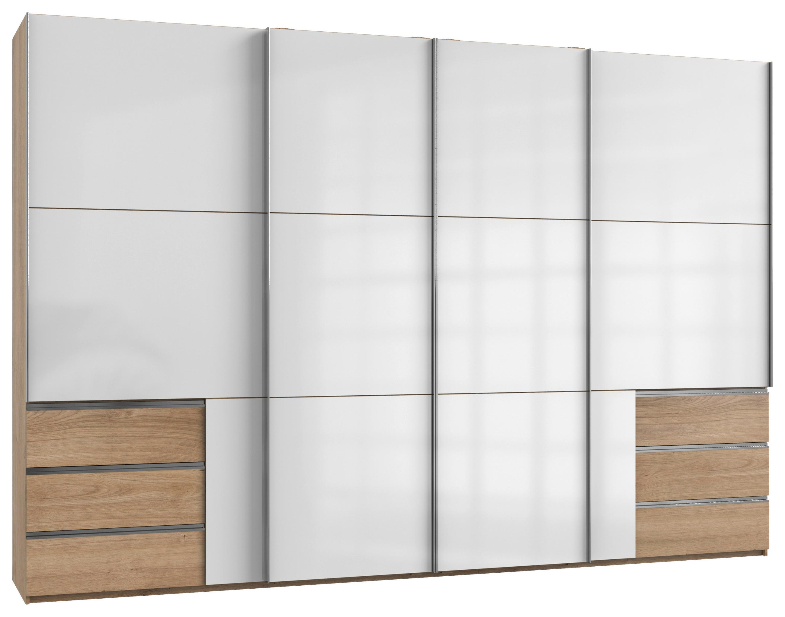 SCHWEBETÜRENSCHRANK 350/236/65 cm 4-türig Weiß, Eichefarben  - Chromfarben/Eichefarben, MODERN, Holzwerkstoff (350/236/65cm) - MID.YOU