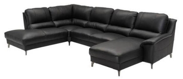 SOFFA i äkta läder svart  - svart, Klassisk, metall/läder (212/326/163cm) - Welnova