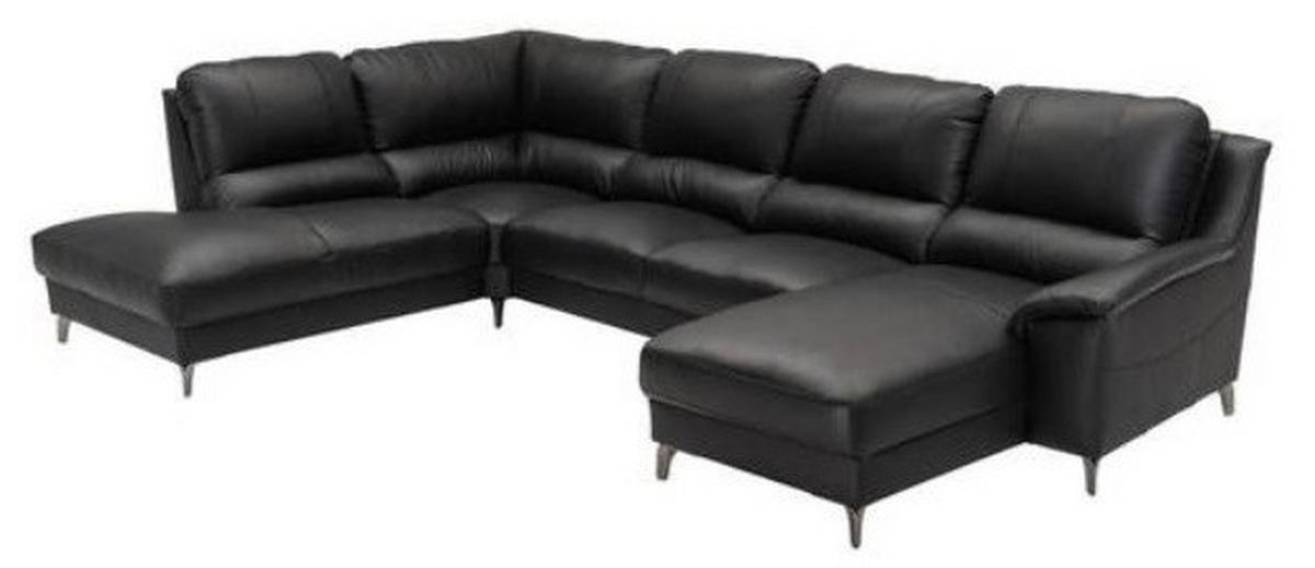 SOFA in Echtleder Schwarz  - Schwarz, KONVENTIONELL, Leder/Metall (212/326/163cm) - Livetastic