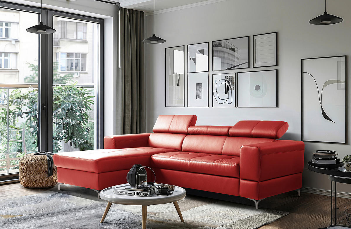 ECKSOFA  in Lederlook Echtleder Rot  - Rot/Schwarz, Design, Leder/Textil (173/247cm) - Livetastic
