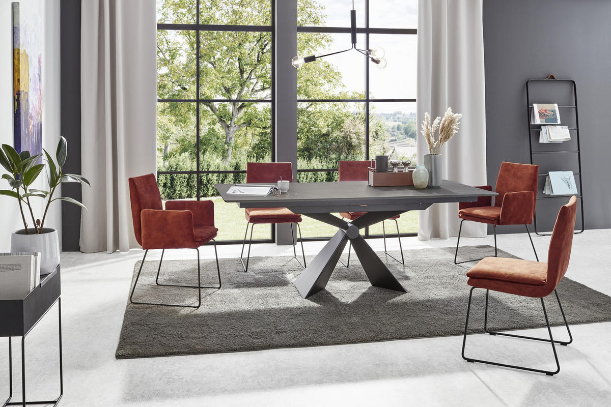 ESSTISCH in Metall, Keramik 198/98/78 cm  - Schwarz/Grau, Design, Keramik/Metall (198/98/78cm) - Dieter Knoll