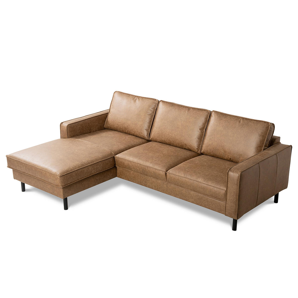 ECKSOFA Lederlook Echtleder Beige  - Beige/Schwarz, Design, Leder/Textil (166/238cm) - Livetastic