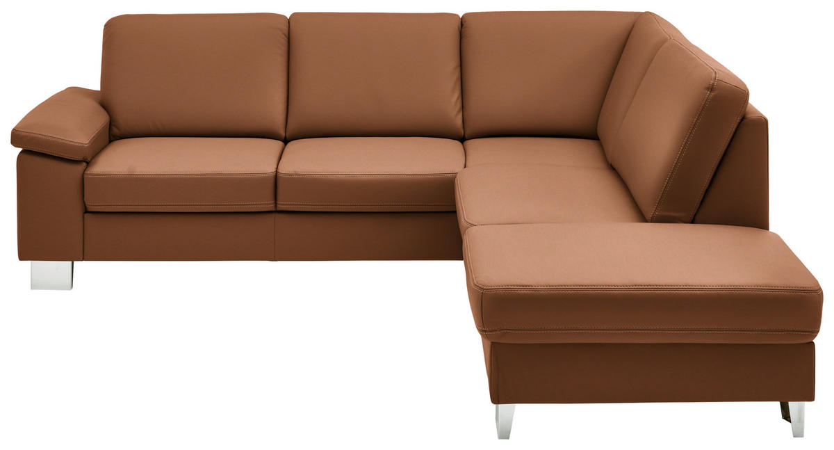 ECKSOFA  in Echtleder Cognac  248/235 cm  - Cognac/Alufarben, Design, Leder/Metall (248/235cm) - Beldomo Premium