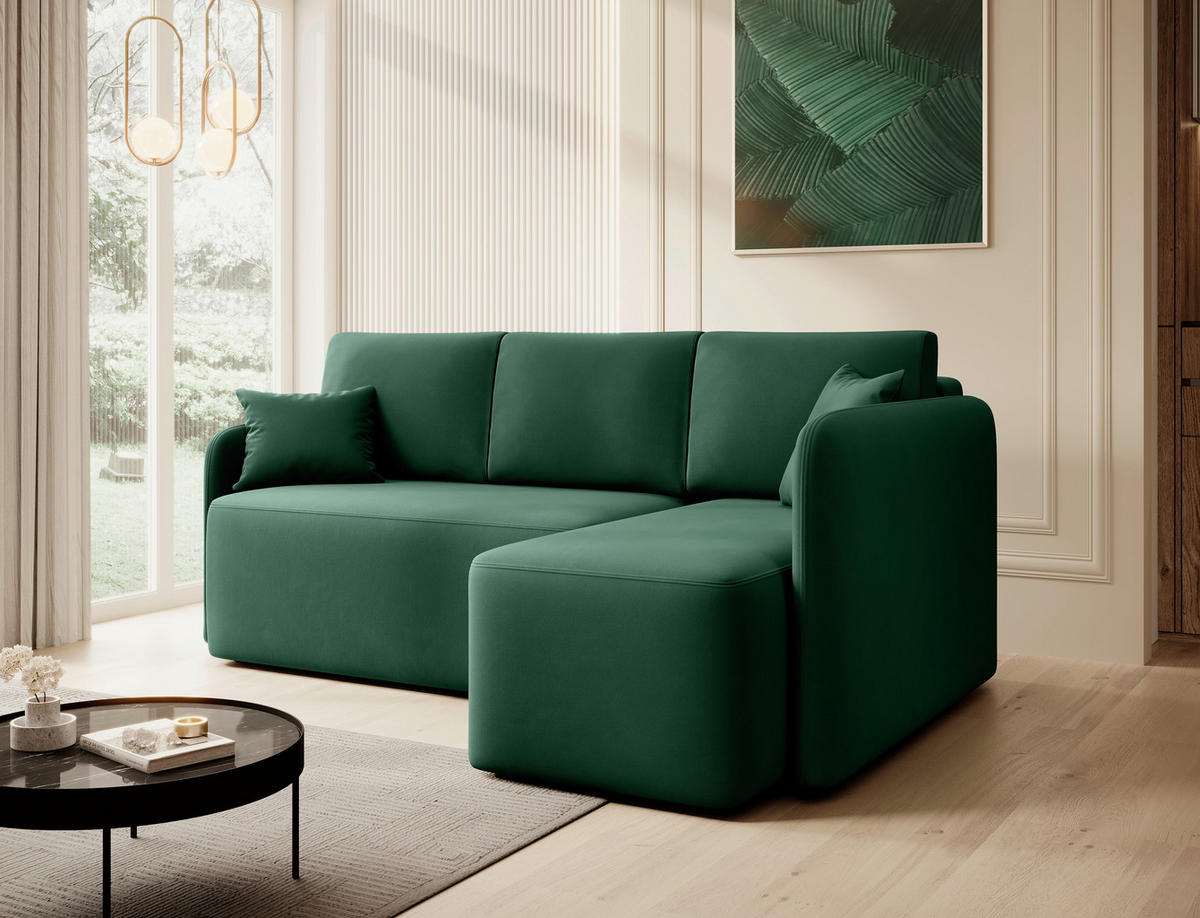 ECKSOFA in Plüsch Grün  206/150 cm  - Schwarz/Grün, Design, Kunststoff/Textil (206/150cm) - MID.YOU